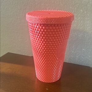 Starbucks Coral peach Studded Reusable Cup with Lid